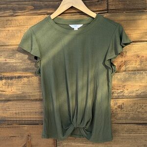 Olive Ribbed Short Sleeve Top
